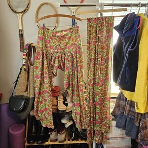Floral harem fairy pants & scarf set festival pink & green